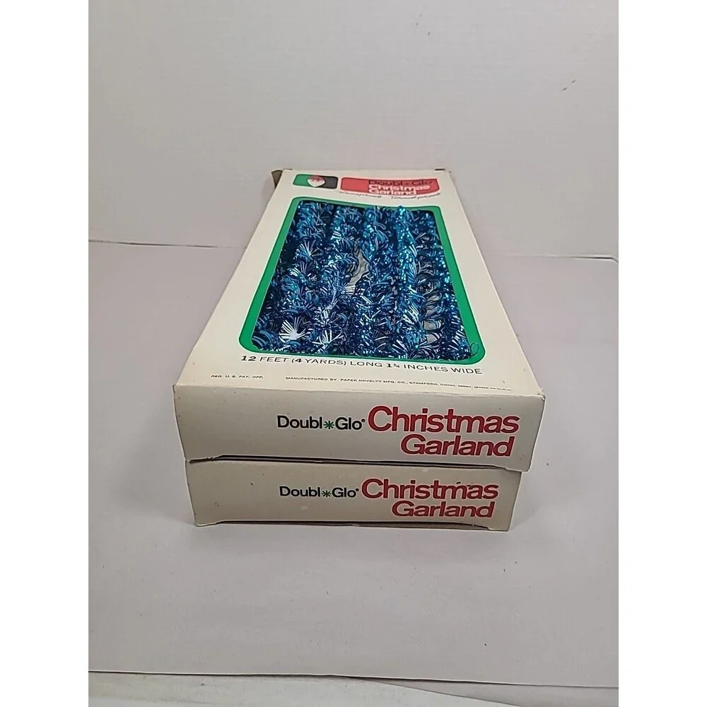 Vintage Doubl Glo Christmas Blue/White Garland 2-12'x 1.25